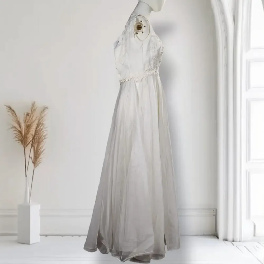 Vintage 60s Aida Bridal California Lace Beaded Wedding Gown Chiffon Size 2